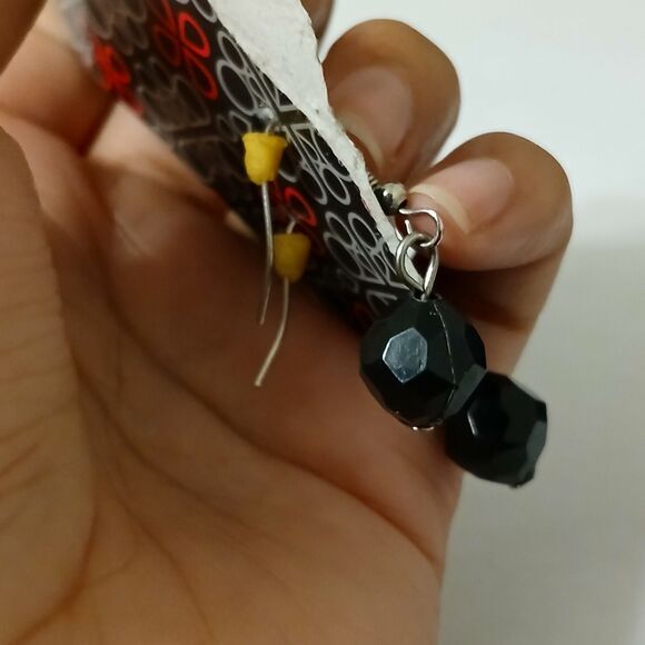 Paparazzi Black Beaded Faceted Sphere Dangle Drop Earrings - Picture 6 of 7